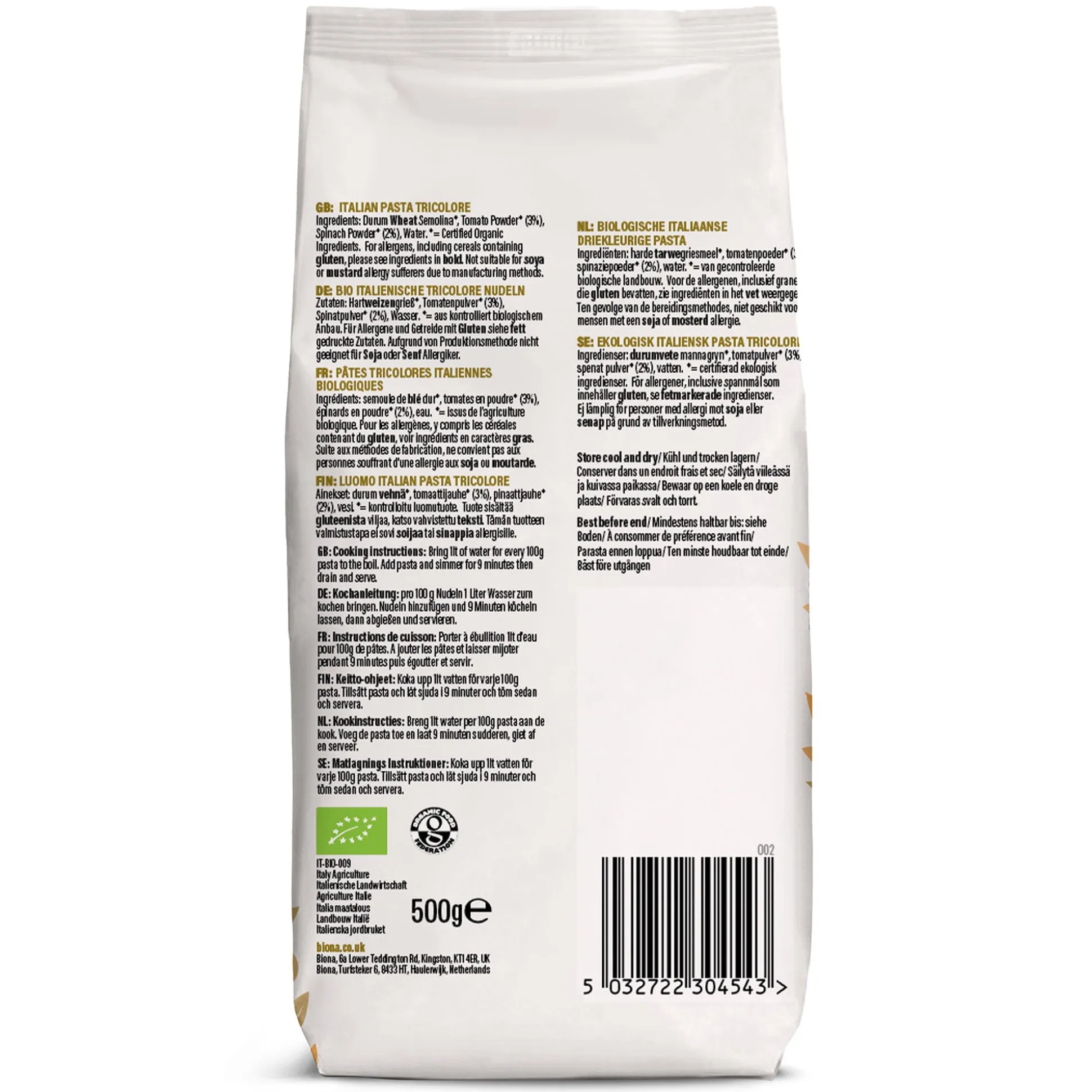 Biona Organic Fusilli Tri Colore 500g