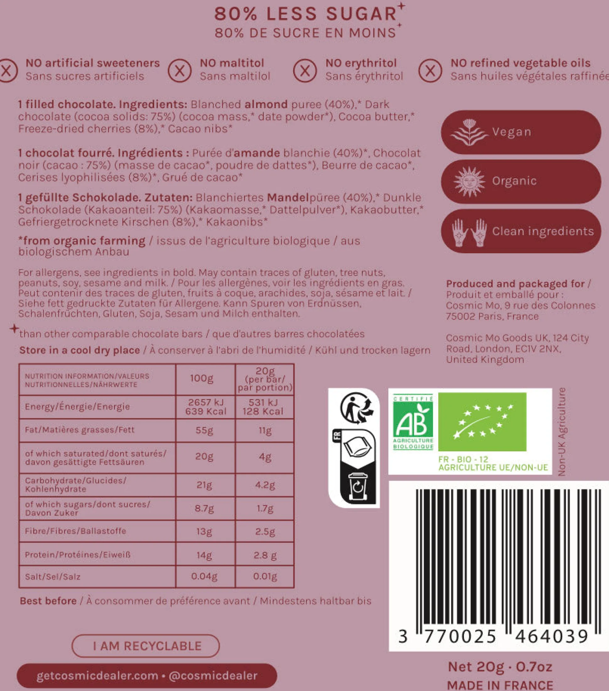 Cosmic Dealer Cherry & Almond Nut Butter Chocolate 20g