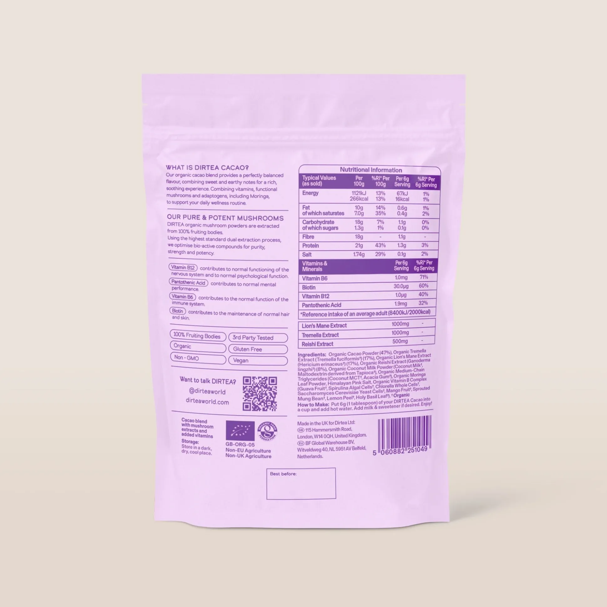 DIRTEA Cacao 180g (30 Servings)