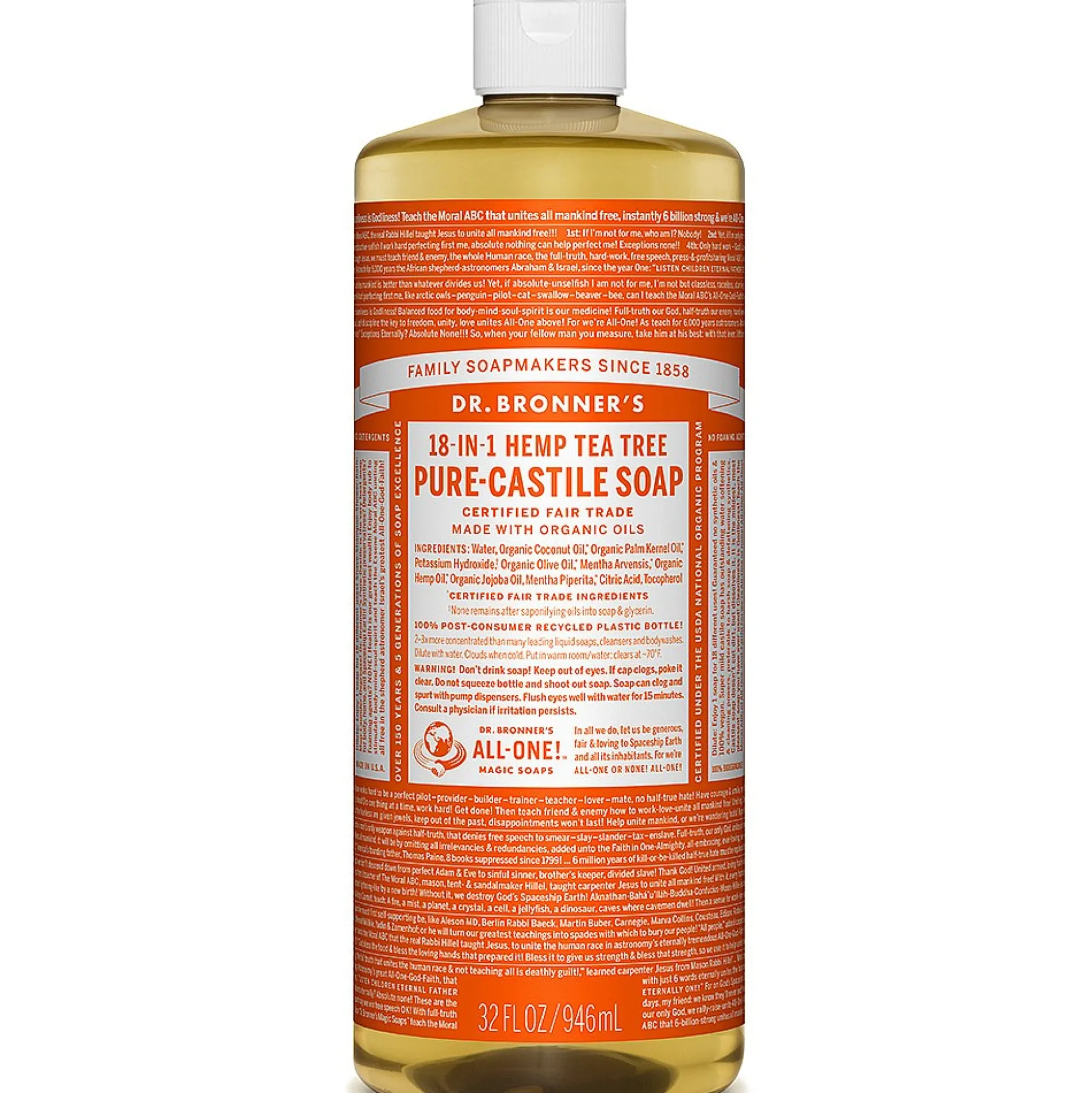 Dr Bronner's Tea Tree Castile Liquid Soap 945ml