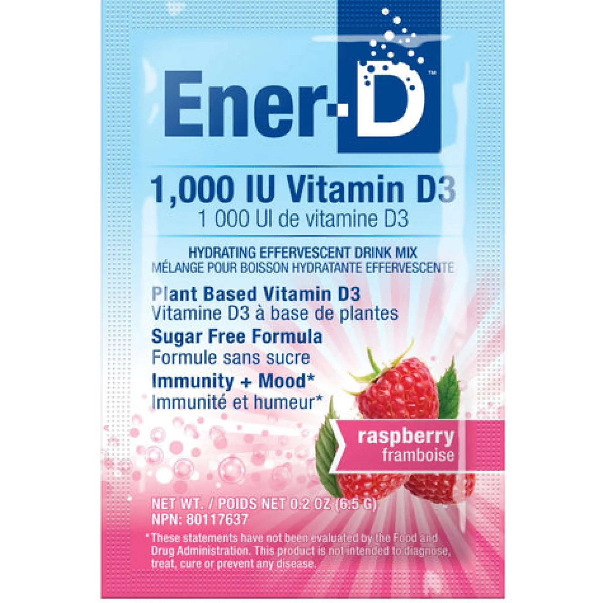 Ener-D Vit D3 1000IU Sugar Free Drink Mix - Raspberry 6.5g