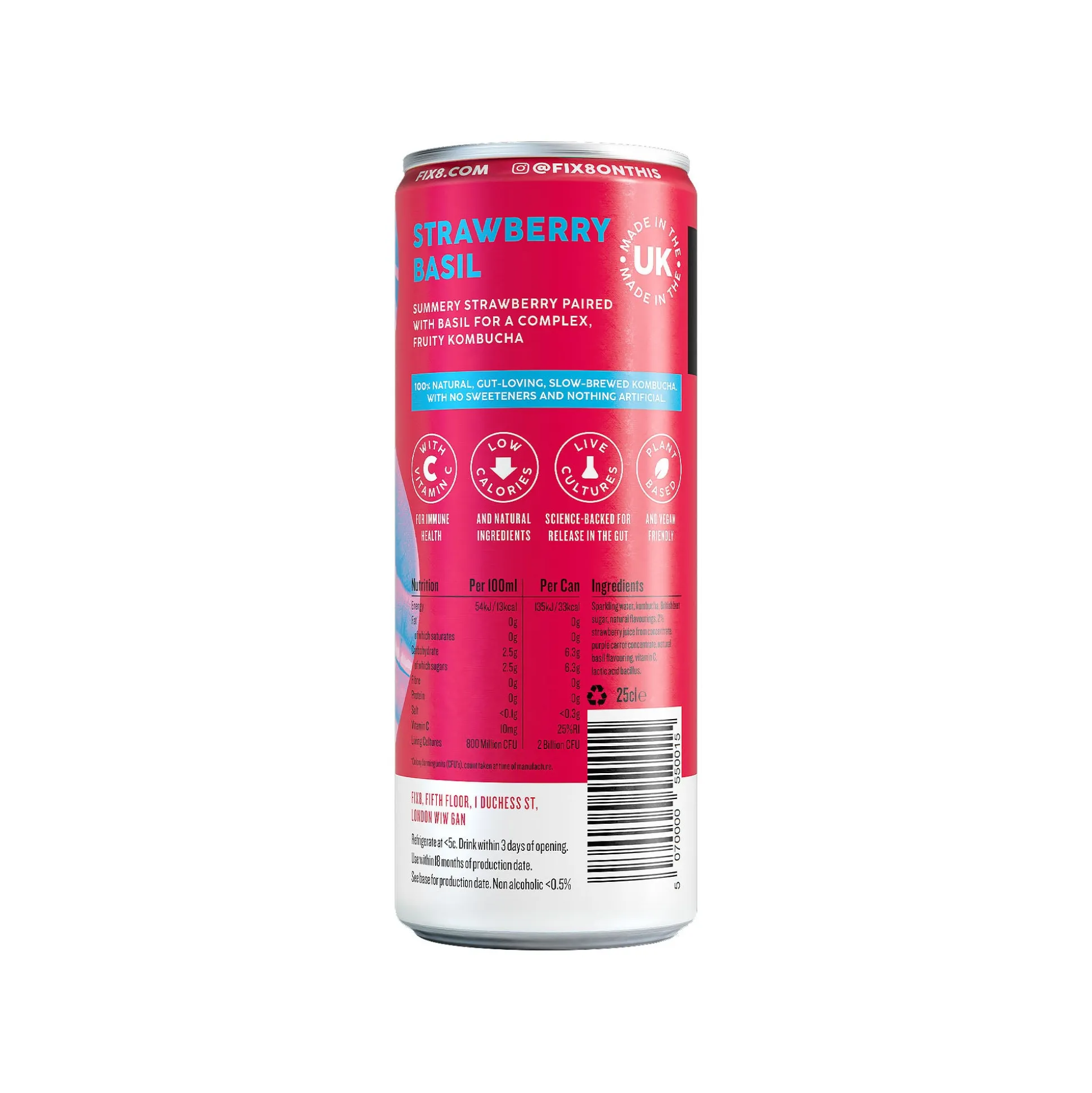 Fix8 Strawberry Basil Kombucha 250ml