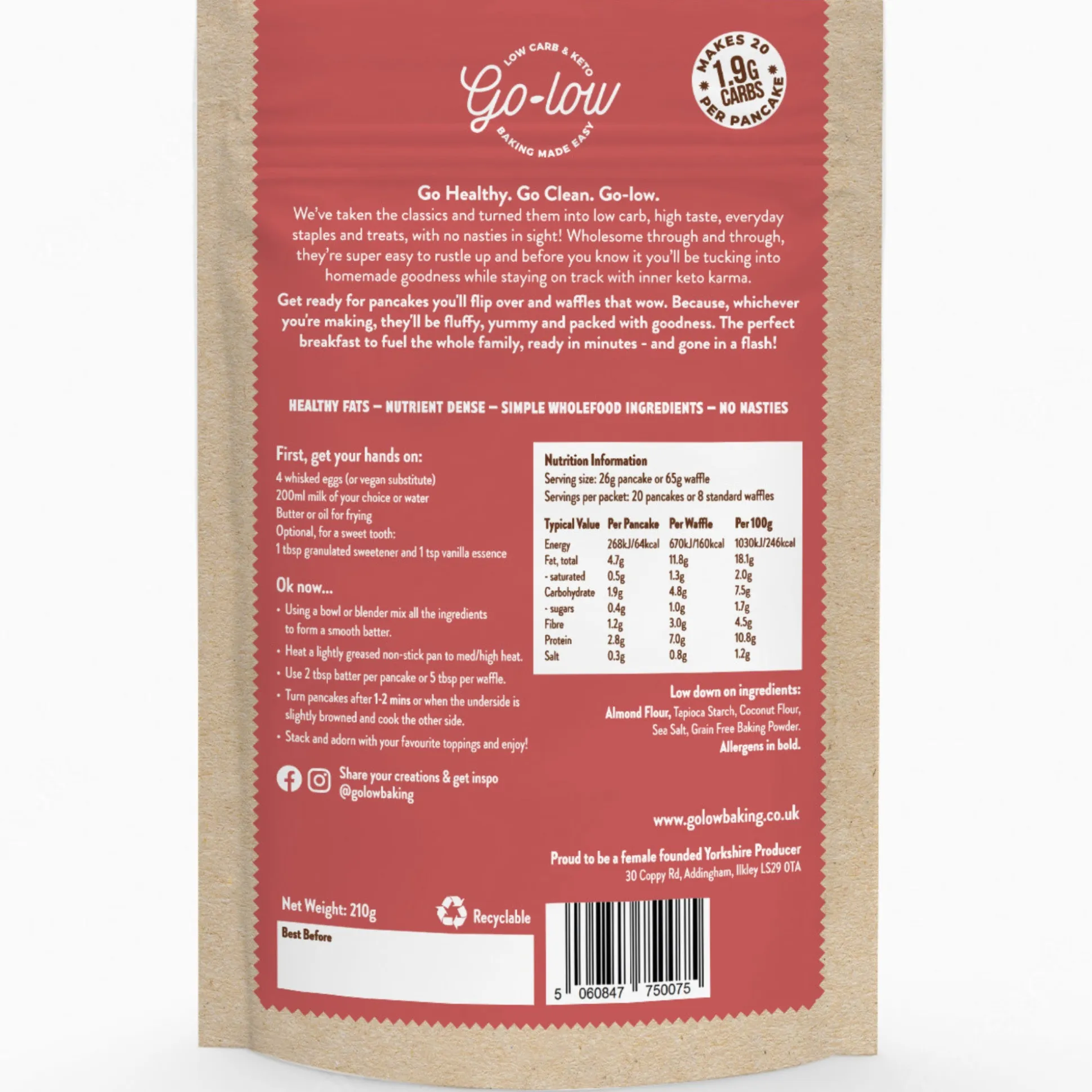 Go-low Keto & Low Carb Pancake & Waffle Baking Mix 210g