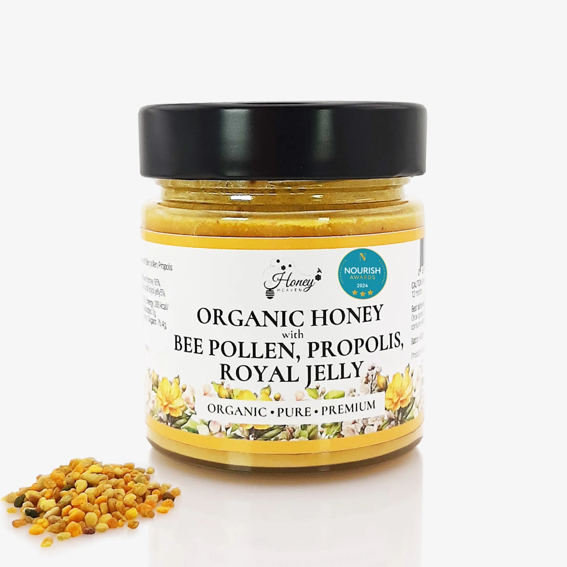 Honey Heaven Organic Honey with Bee Pollen, Propolis and Royal Jelly 300g