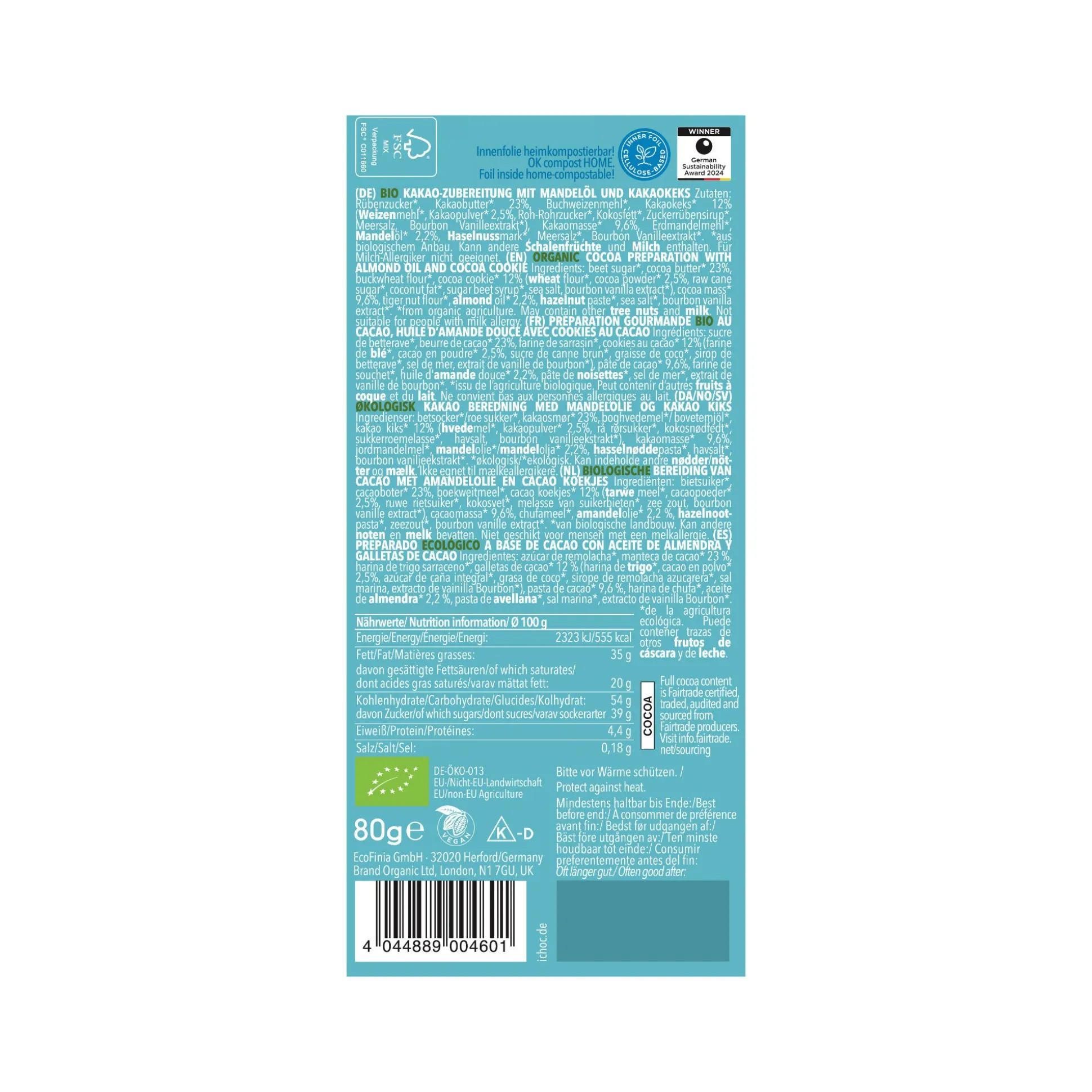 iChoc Choco Cookie Vegan Chocolate Bar, Organic & Fairtrade 80g