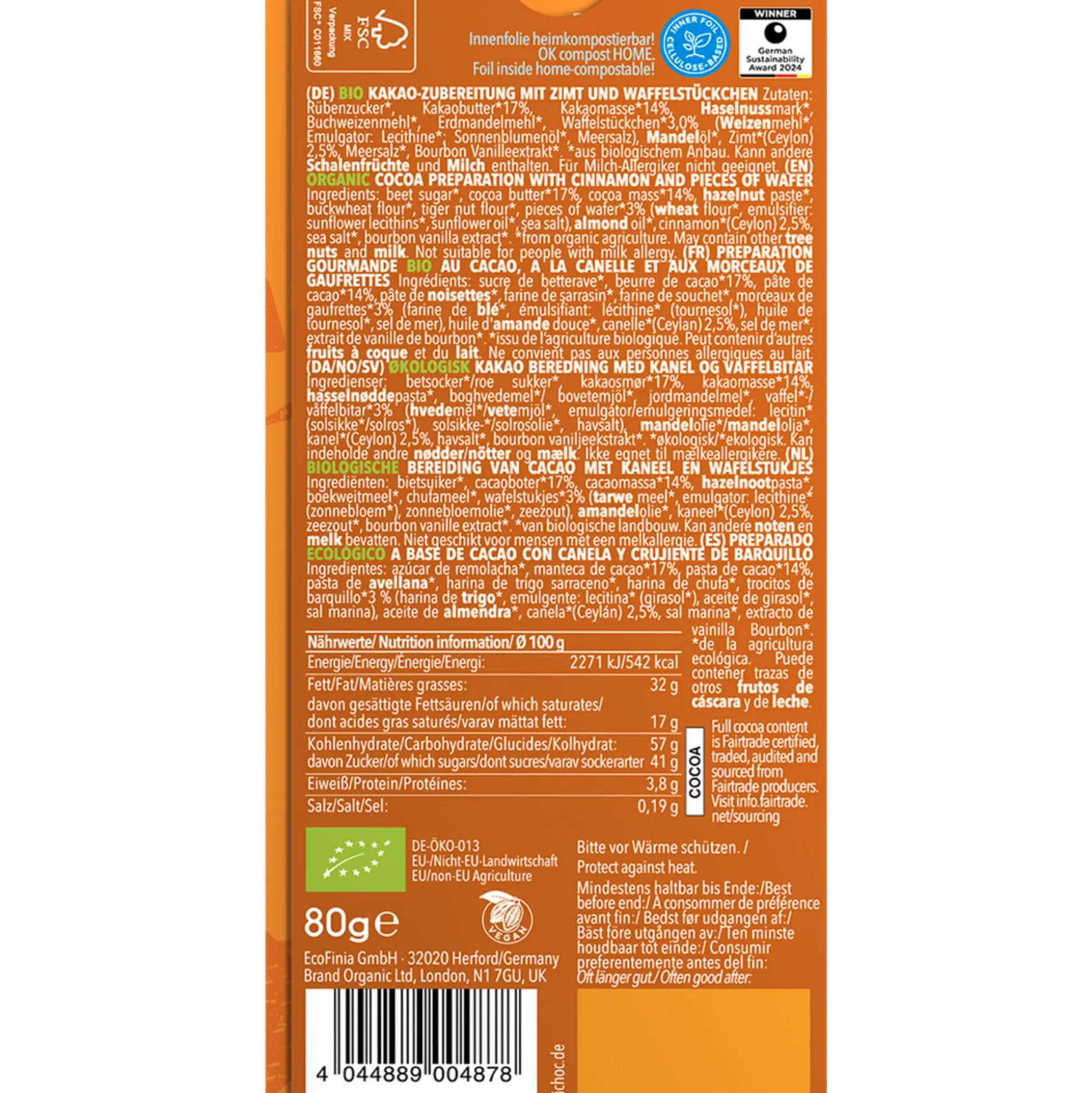 iChoc Cinnamon Roll Vegan Chocolate Bar, Organic & Fairtrade 80g