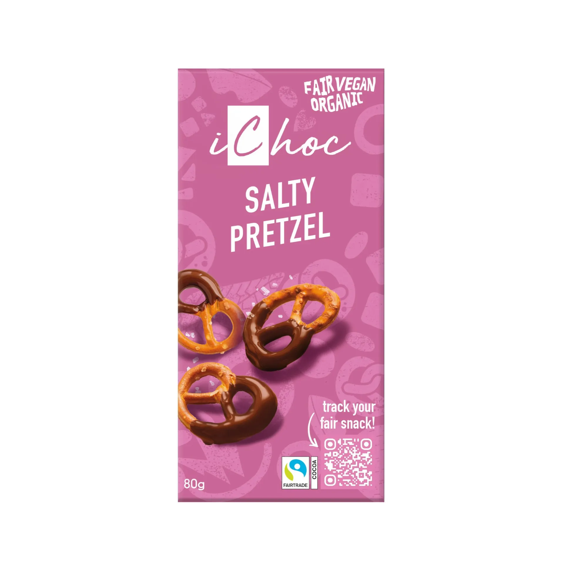 iChoc Salty Pretzel Vegan Chocolate Bar, Organic & Fairtrade 80g