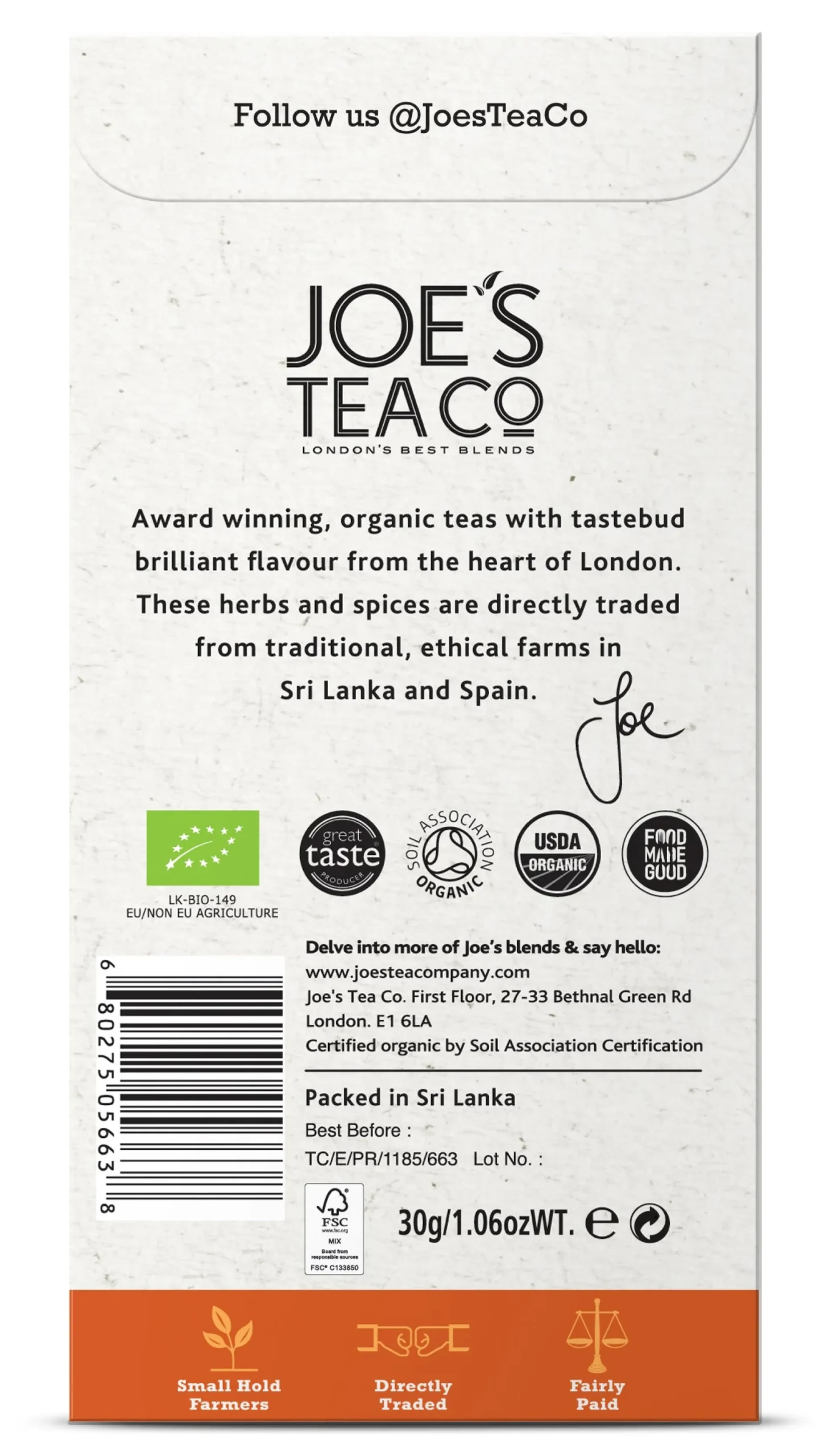 Joe's Tea Co. Feisty Turmeric Guru 15x Biodegradeable Pyramid 15 bags