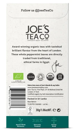 Joe's Tea Co. Proper Peppermint 15x Biodegradeable Pyramid Bags 15 bags