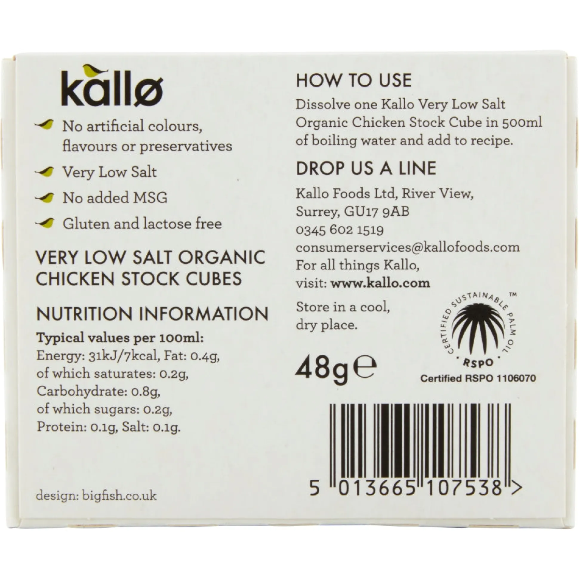 Kallo Organic Very Low Salt Chicken Stock Cubes 48g