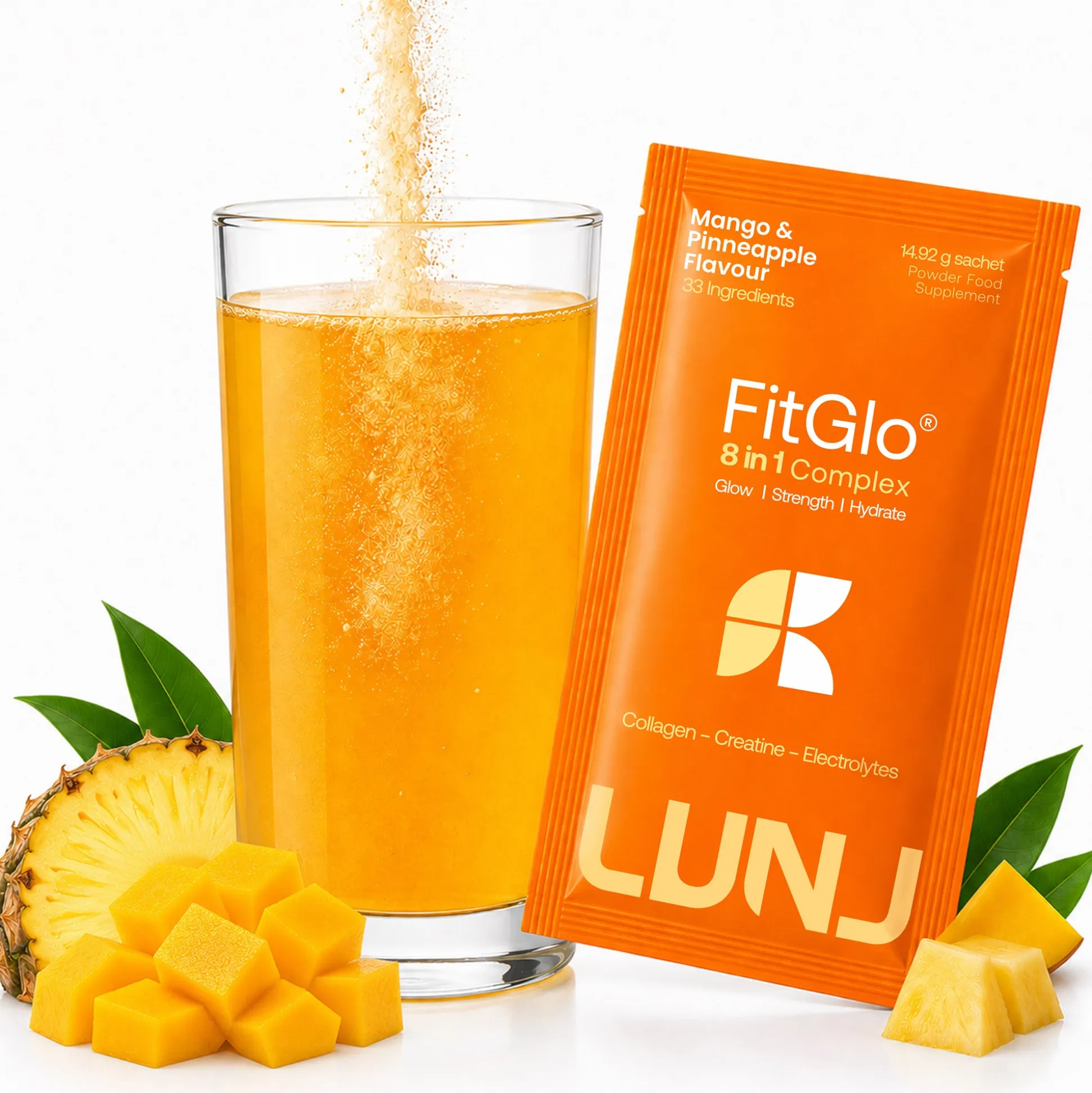 LUNJ FitGlo 8 in 1 Daily Complex Mango & Pineapple Flavour Single Sachet 1 Sachet