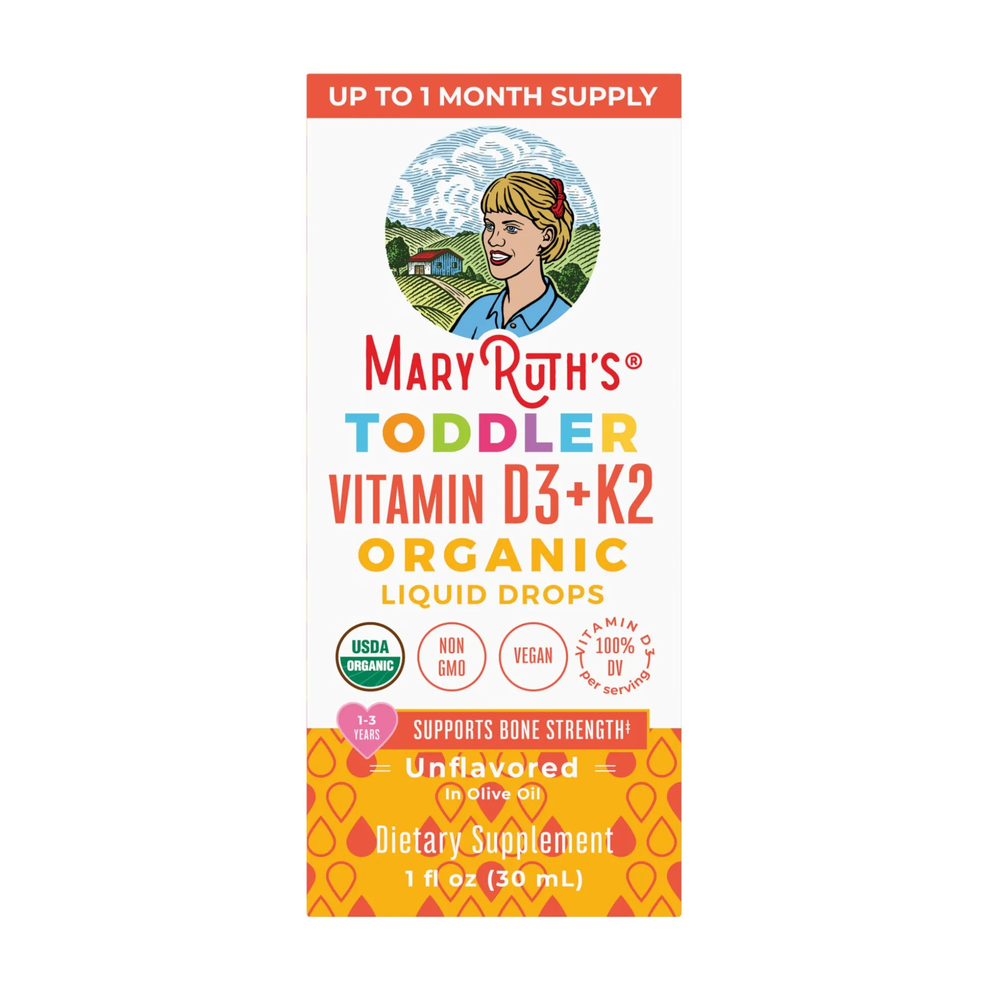 MaryRuth's Toddler Vitamin D3+K2 Drops, Unflavored 29ml