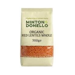 Minton & Donello Organic Whlole Red Lentils 500g