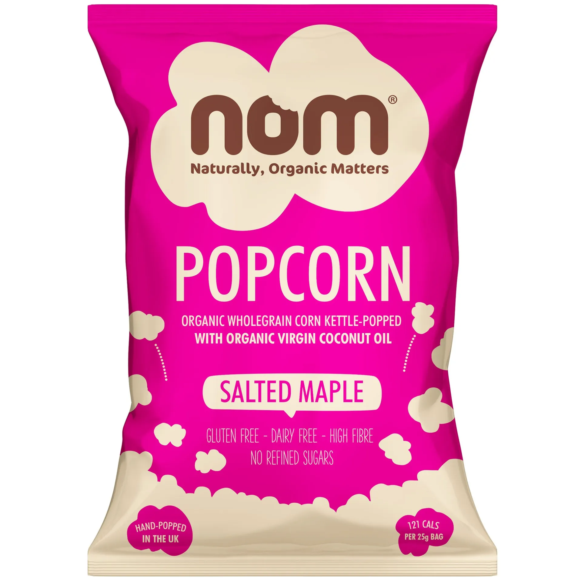 nom organic salted maple popcorn 25g