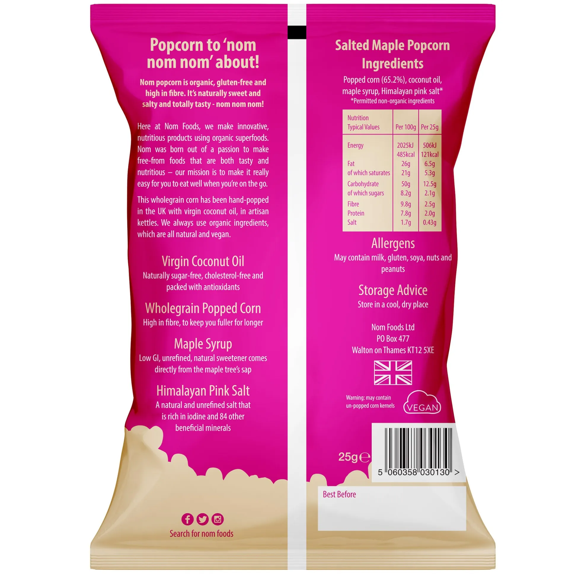 nom organic salted maple popcorn 25g