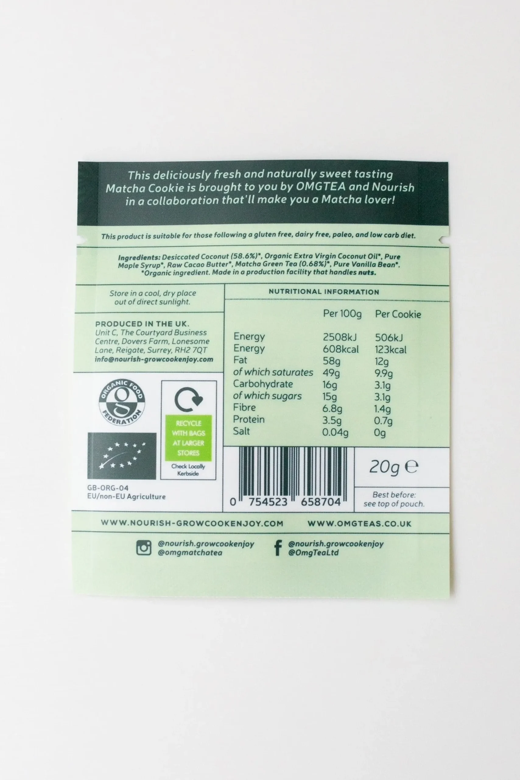 Organic Matcha Coconut Cookie 20g