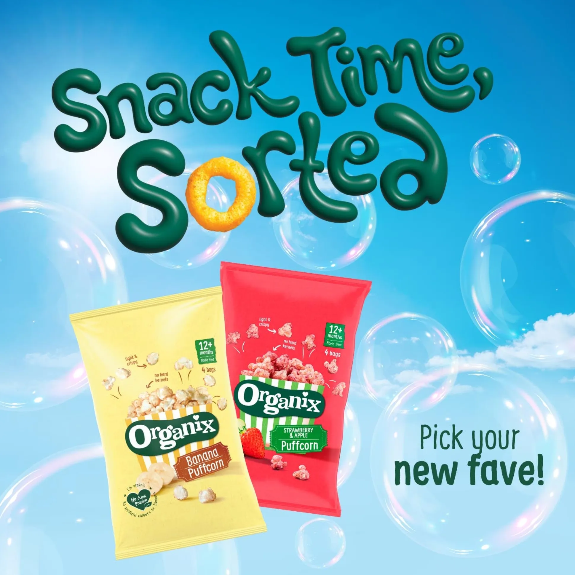 Organix Strawberry & Apple Puffcorn 4x10g