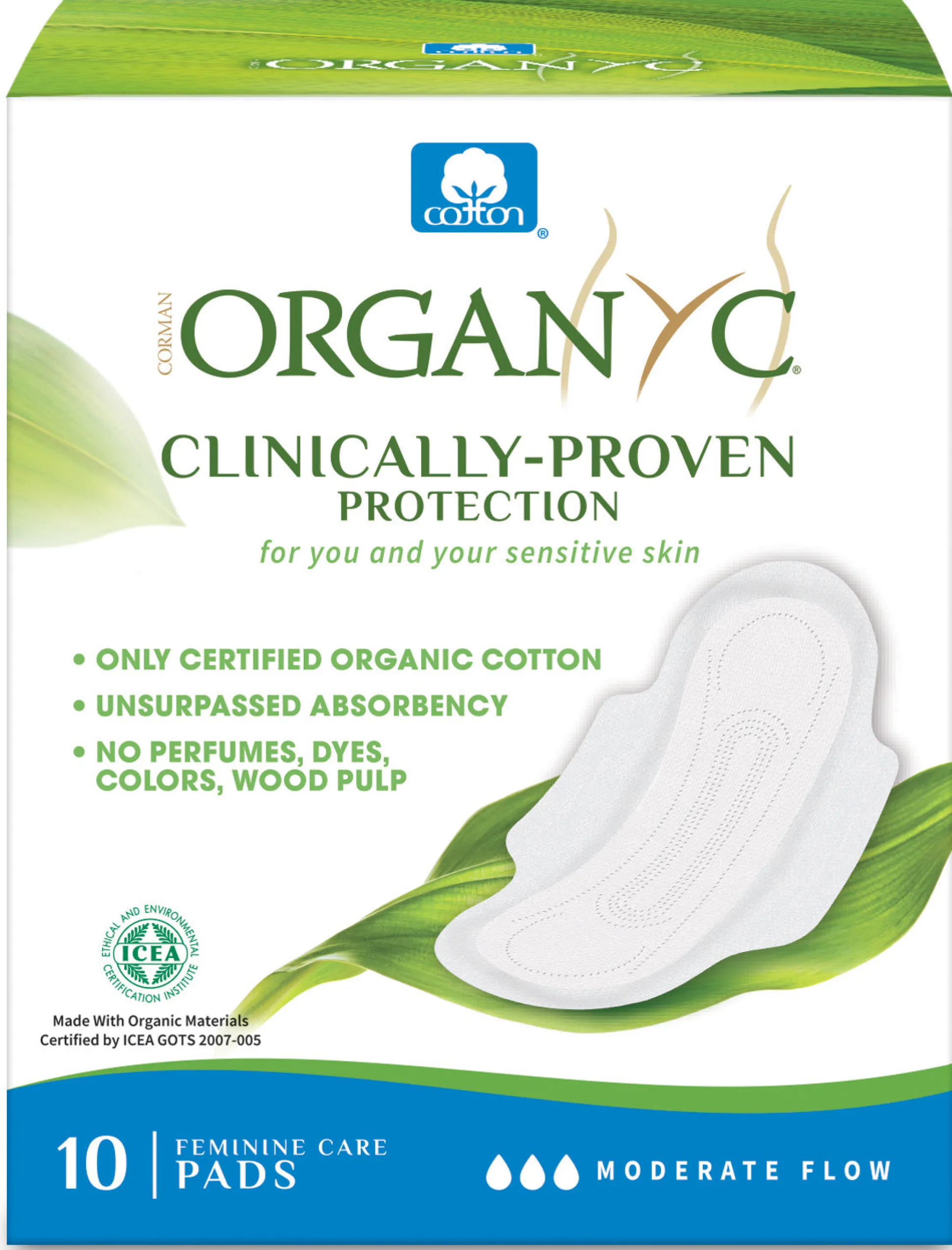 Organyc Sanitary Pads; Moderate Flow 10