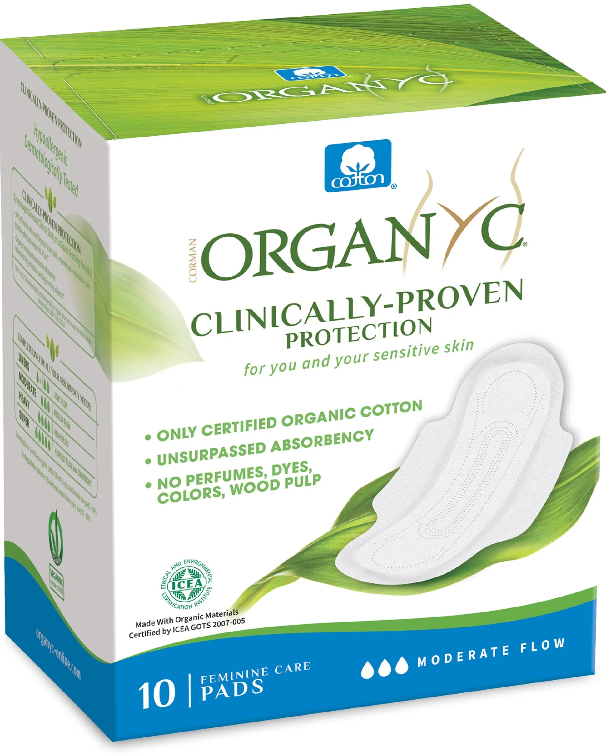 Organyc Sanitary Pads; Moderate Flow 10