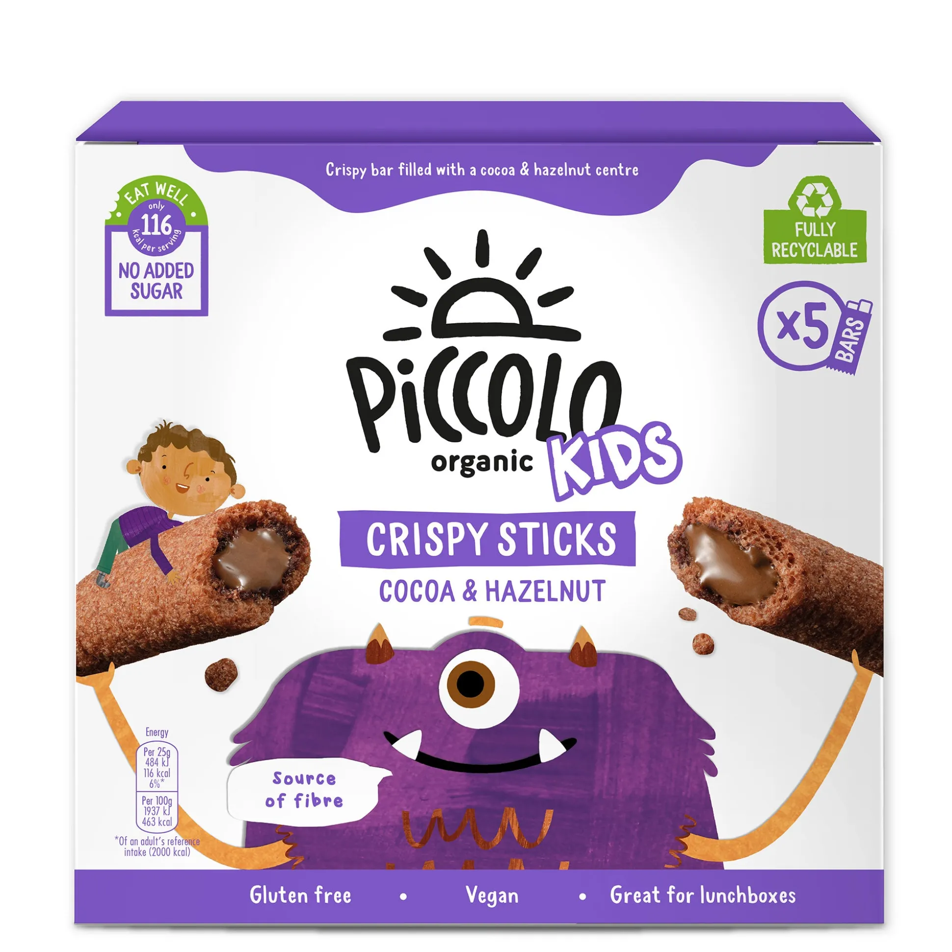 Piccolo Cocoa & Hazelnut Crispy Sticks 5x25g