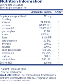 Pure Encapsulations Digestive Enzymes Ultra with Betaine HCl 90 caps