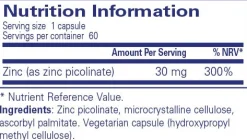 Pure Encapsulations Zinc 30 60 caps