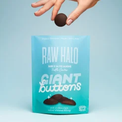 Raw Halo Dark & Salted Almond Vegan Giant Chocolate Buttons 90g 90g
