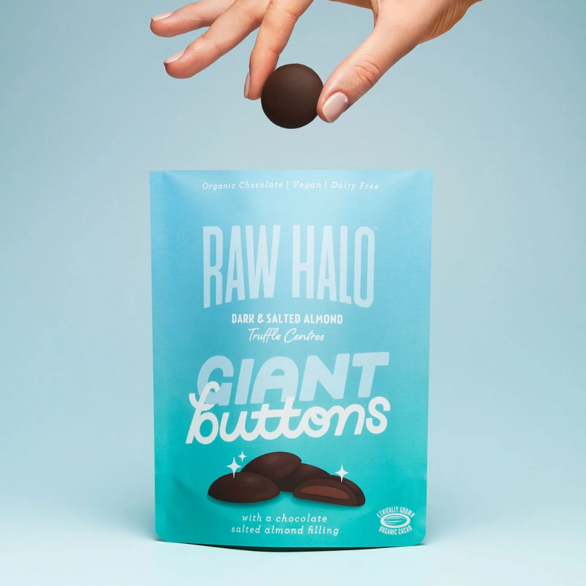 Raw Halo Dark & Salted Almond Vegan Giant Chocolate Buttons 90g 90g