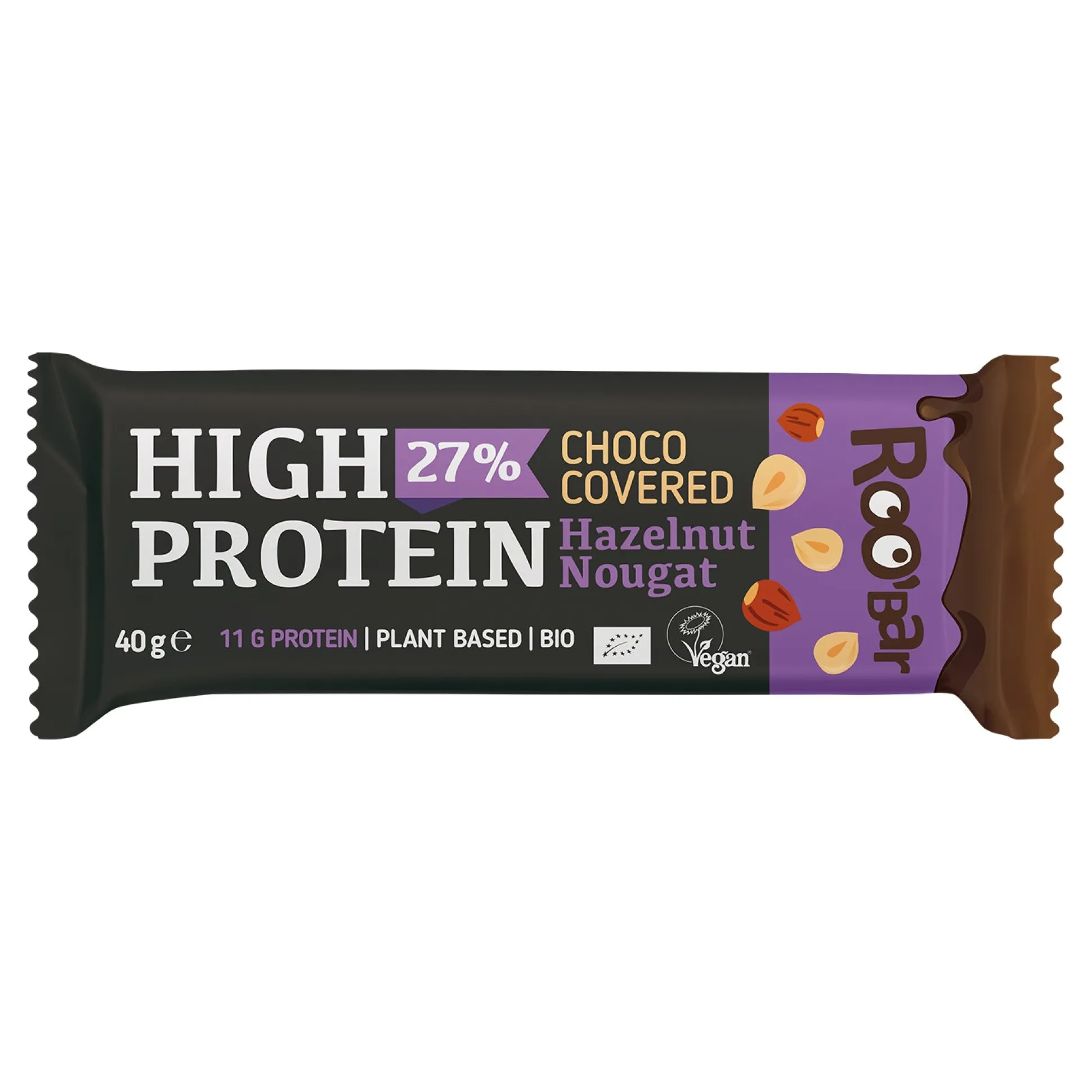 Roobar High Protein Chocolate Covered Bar with Hazelnut Nougat 40g