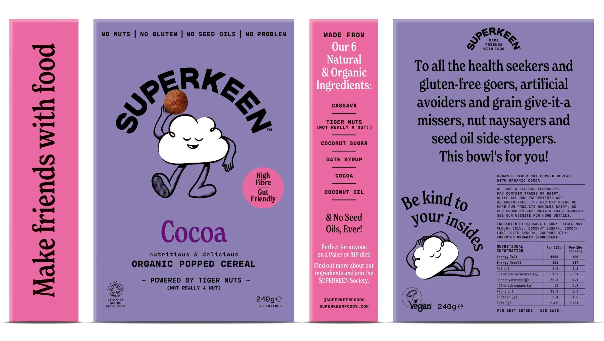 SUPERKEEN Cacao Tiger nut Popped Cereal Balls 240g