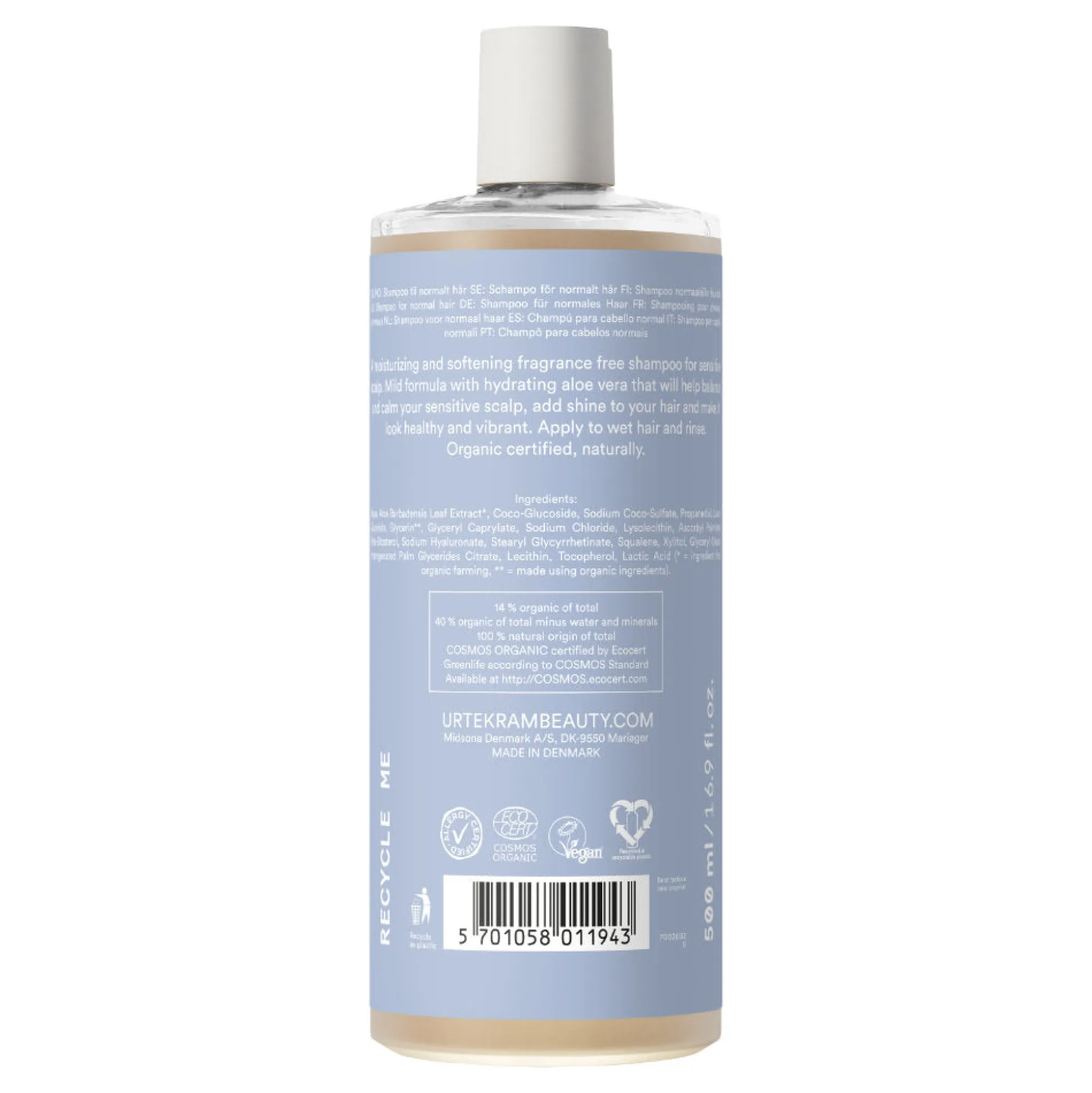 Urtekram Fragrance Free Sensitive Scalp Shampoo 500ml