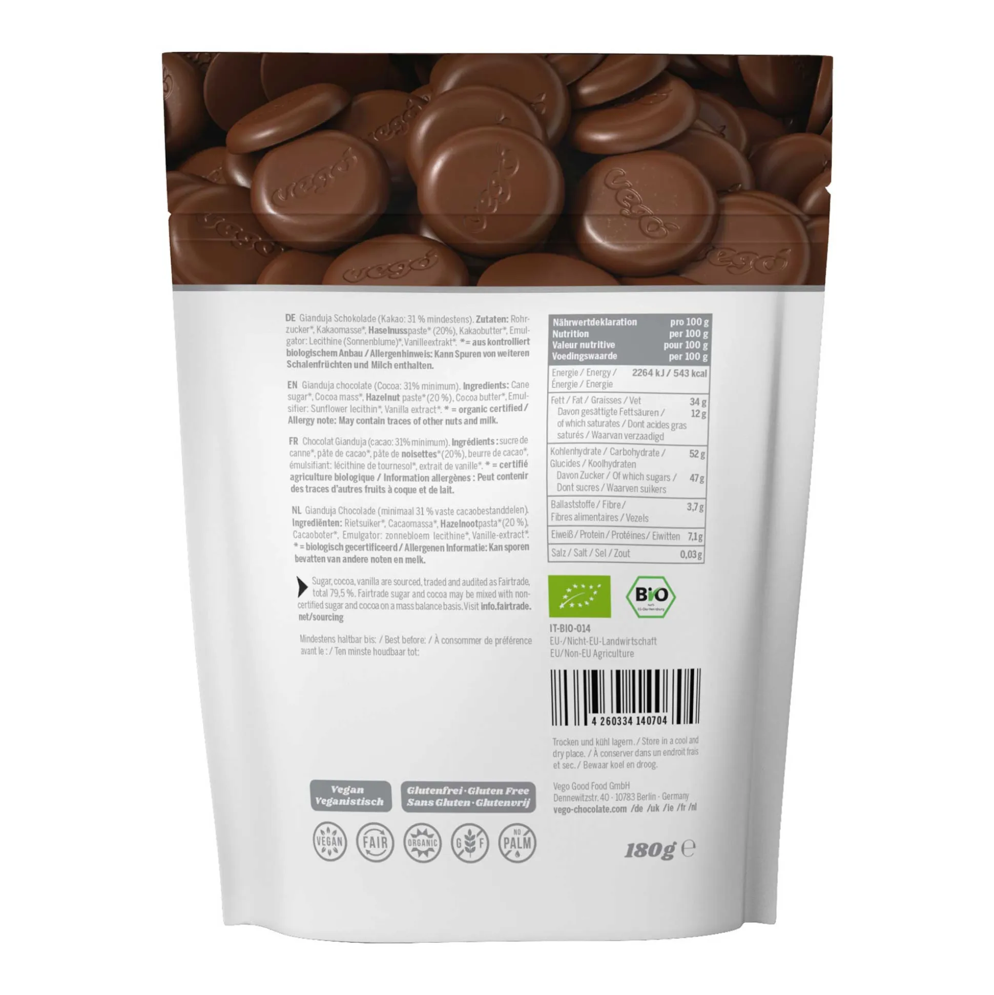 Vego Fine Hazelnut Chocolate Melts 180g