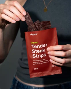 Vilgain Organic Tender Steak Strips Chilli 25g