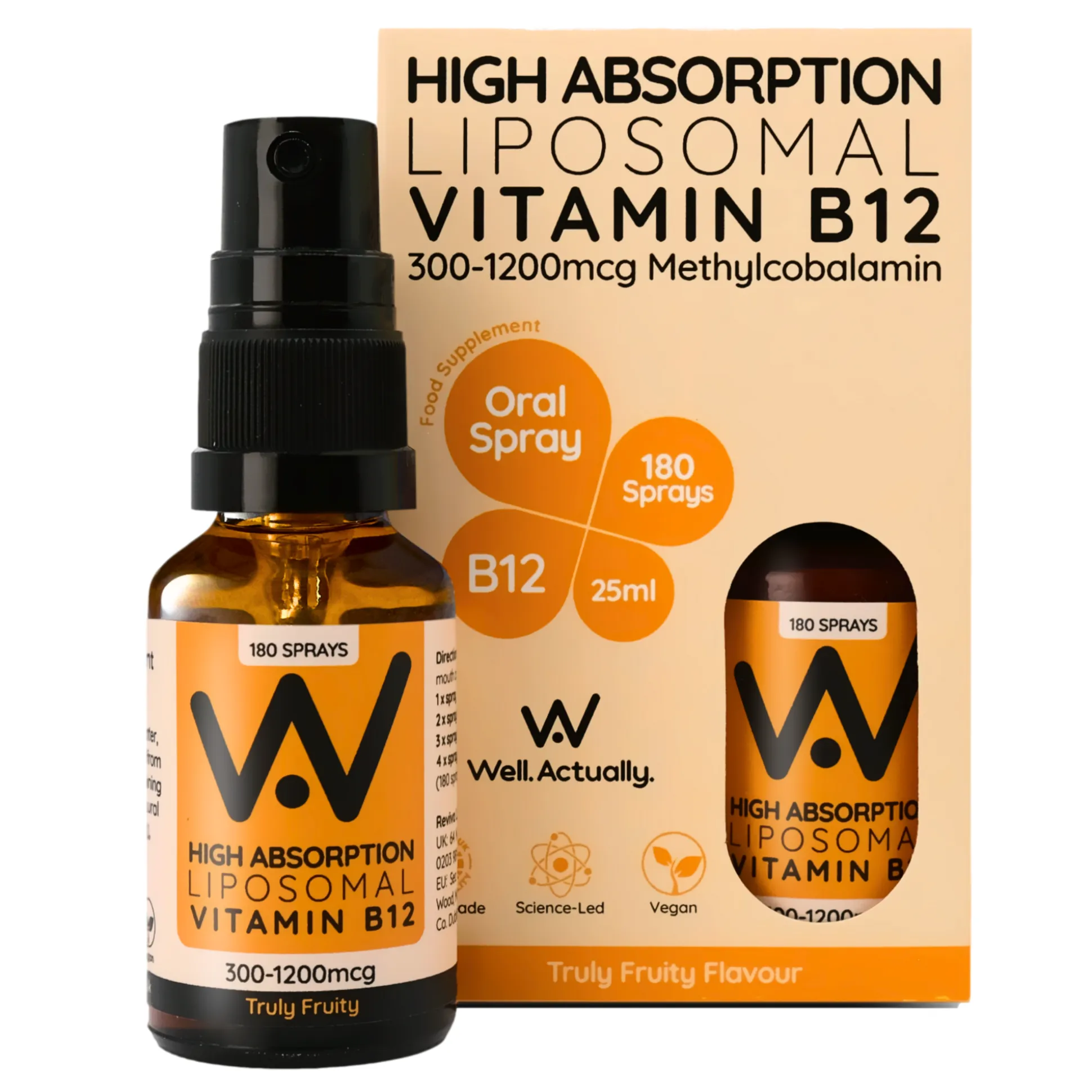 Well. Actually. Liposomal Vitamin B12 methylcobalamin Spray (1200mcg) - Truly Fruity Flavour 30ml