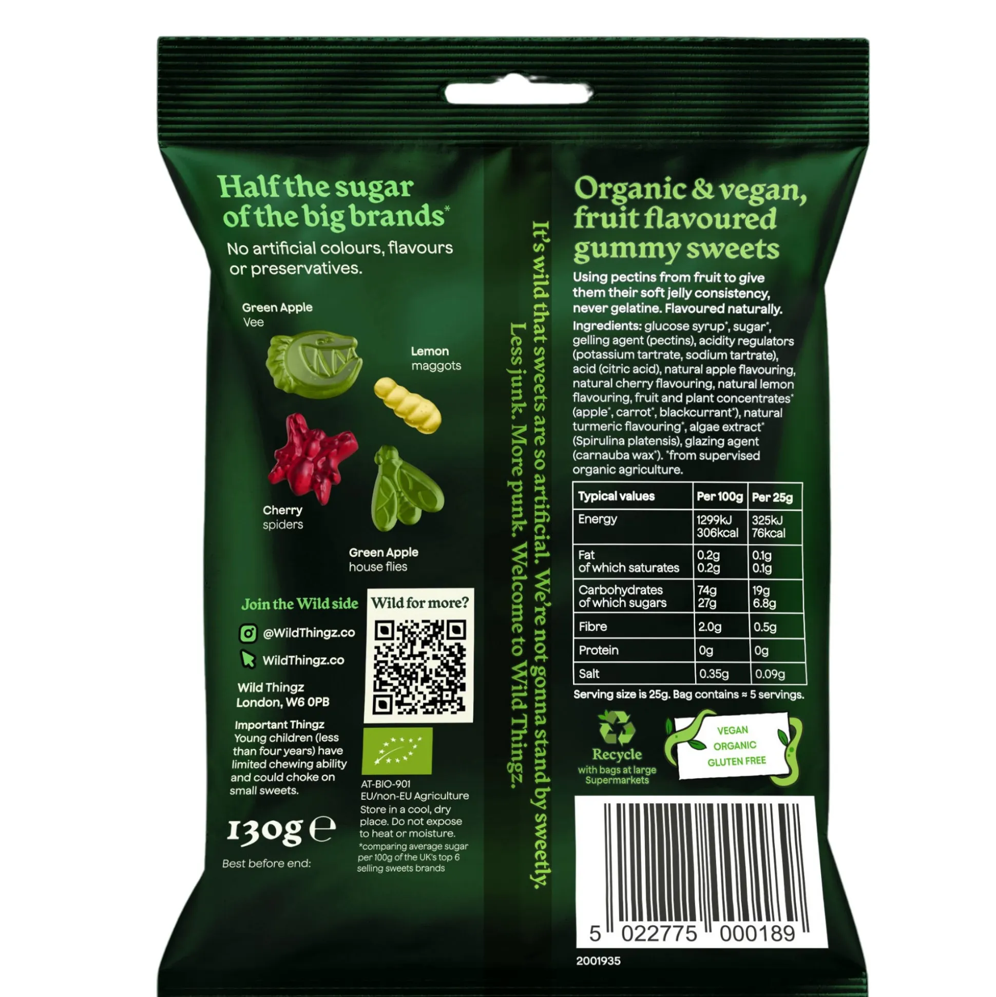 Wild Thingz Organic & Vegan Gummy Sweets, Zesty Pests 130g