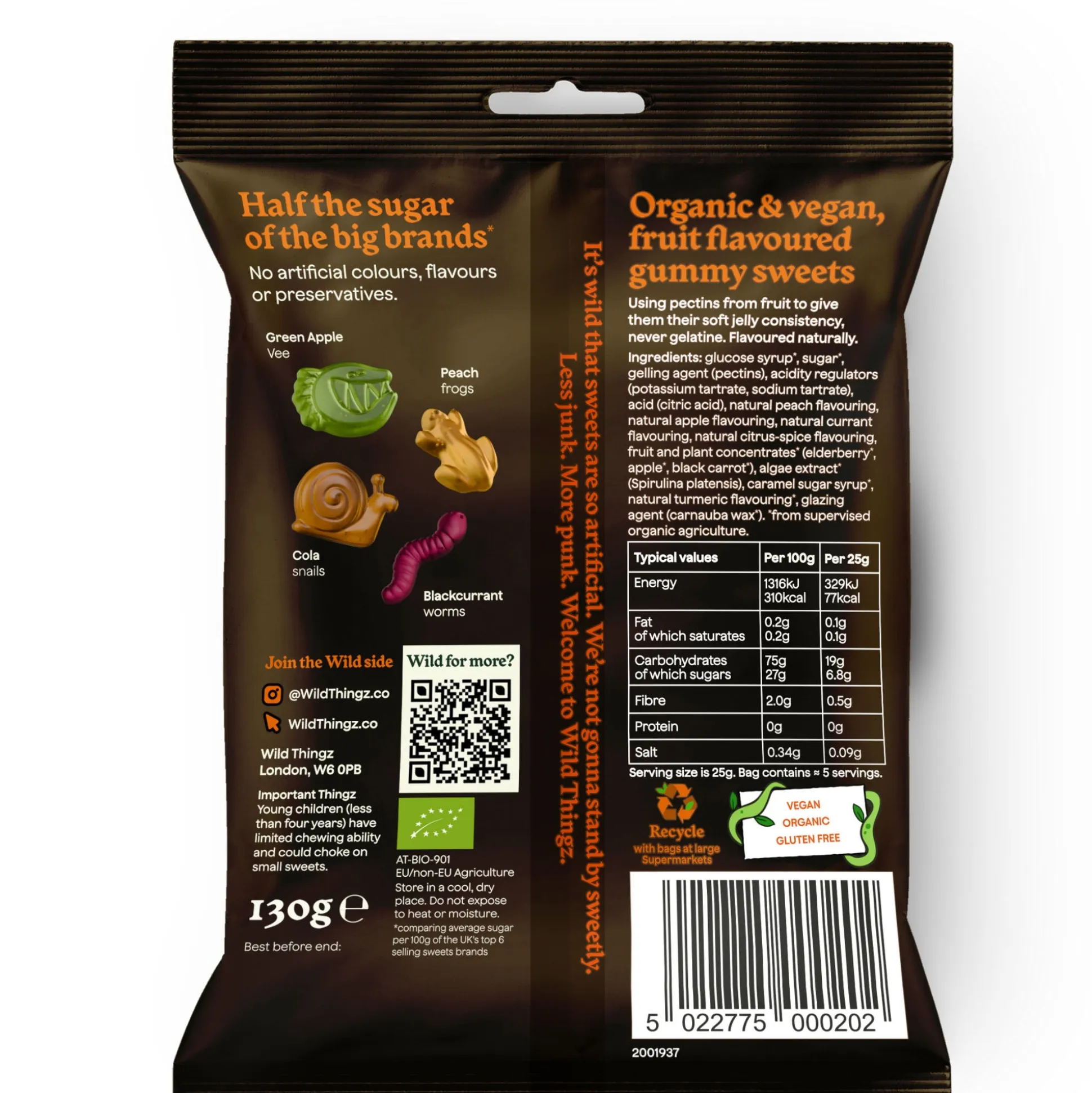 Wild Thingz Organic & Vegan Gummy Sweets, Gummy Grubs 130g