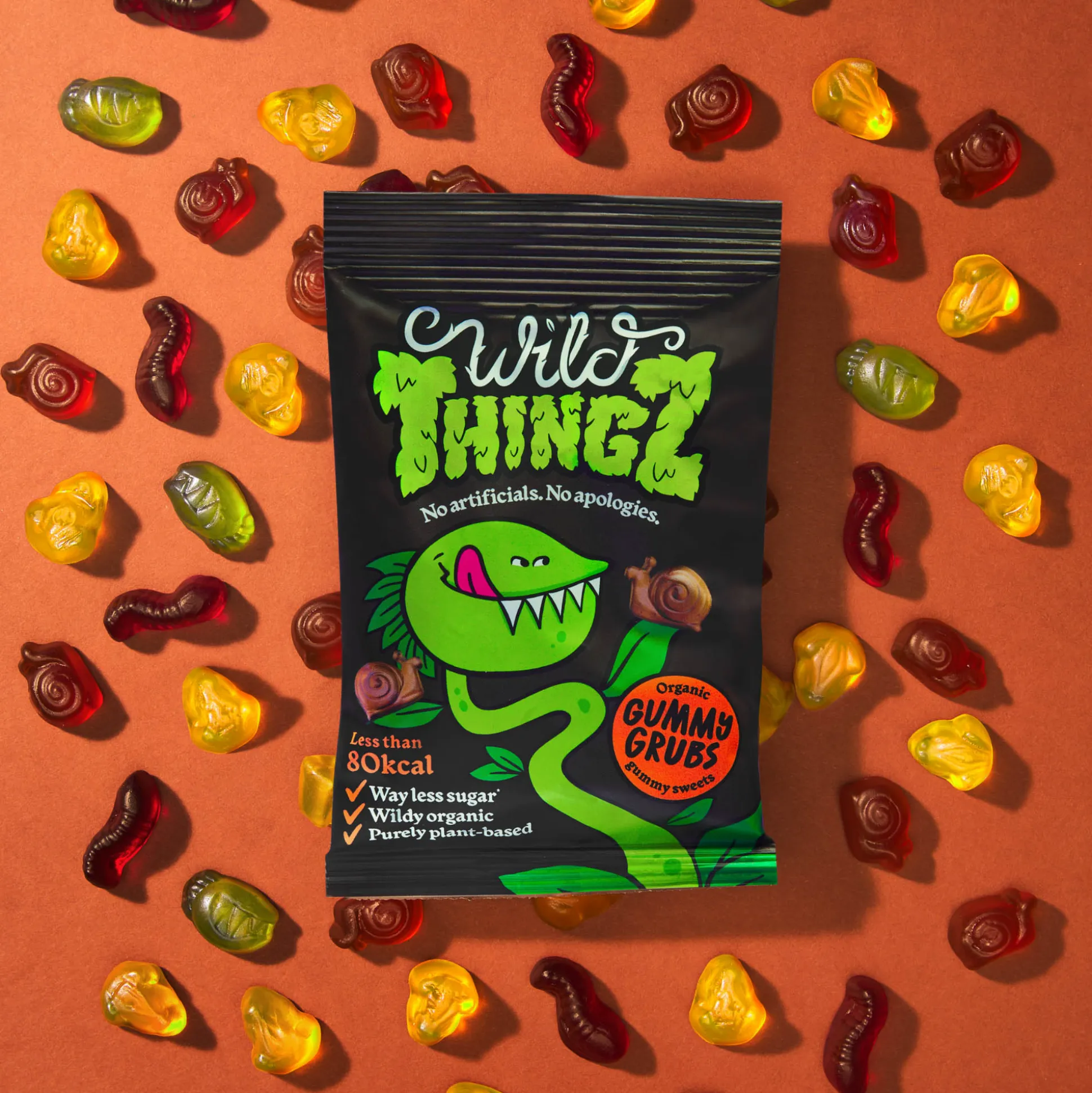 Wild Thingz Organic & Vegan Gummy Sweets, Gummy Grubs 130g