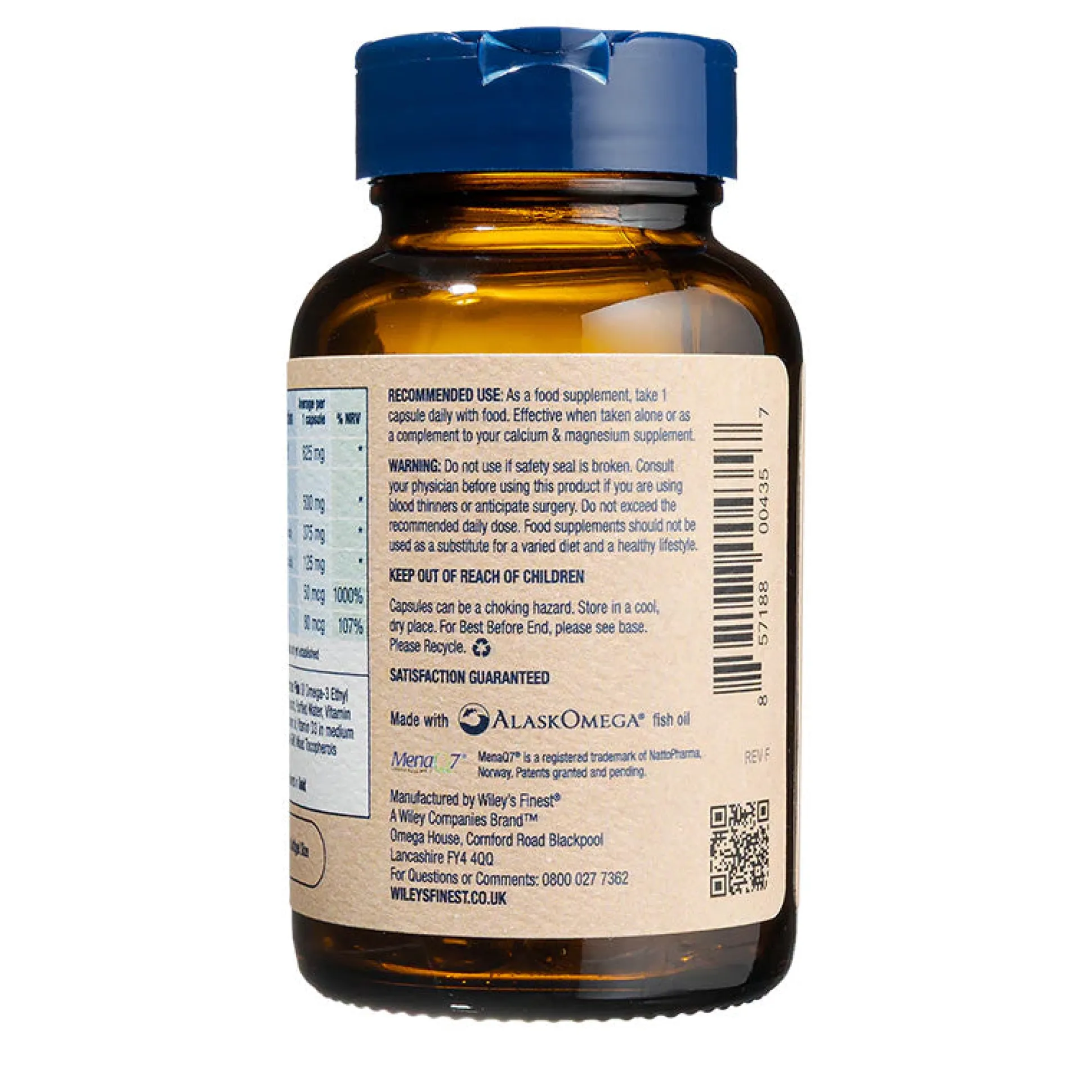 Wiley's Finest K2 & D3 Omega 3 Fish Oil Capsules 60 caps