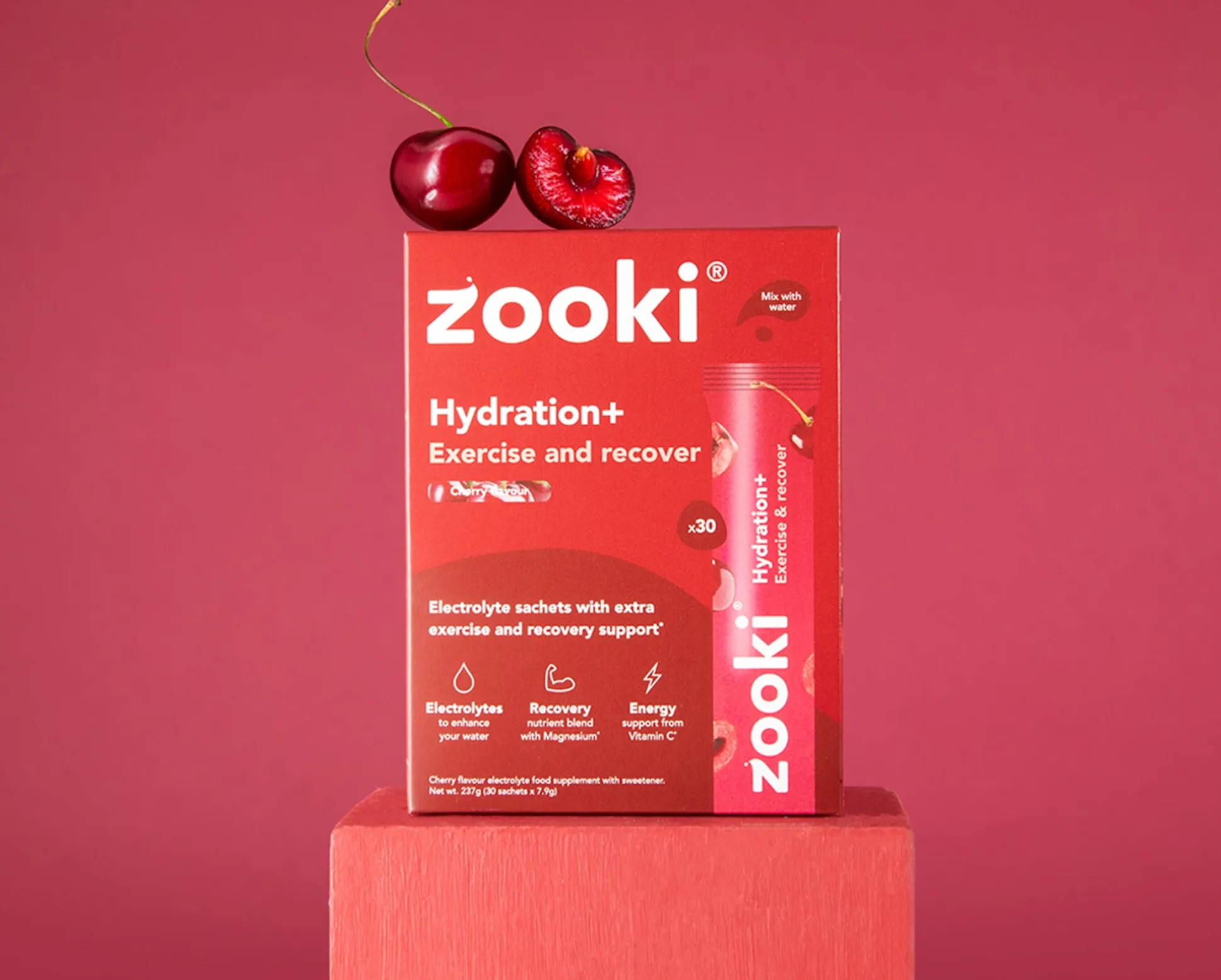 Zooki Hydrate+ Exercise & Recover, Cherry Flavour 30x7.9g